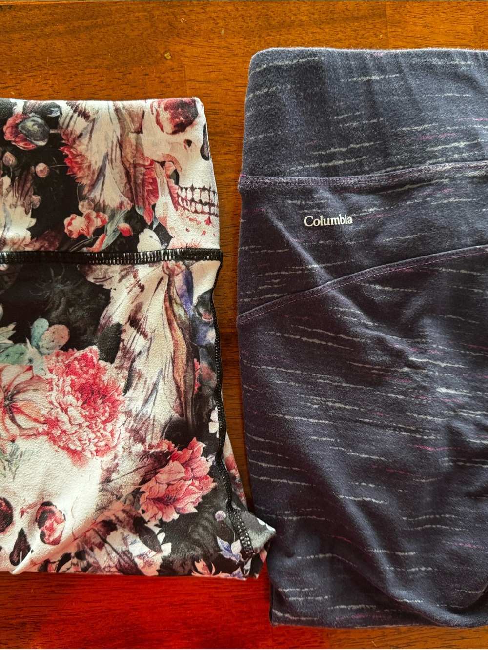 Women's Two-Pack Leggings — Floral Skull Print & Columbia Heathered Gray